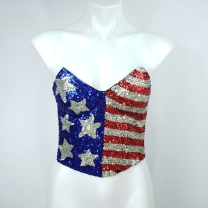 VINTAGE Sequin Bustier Pin Up USA Flag Retro